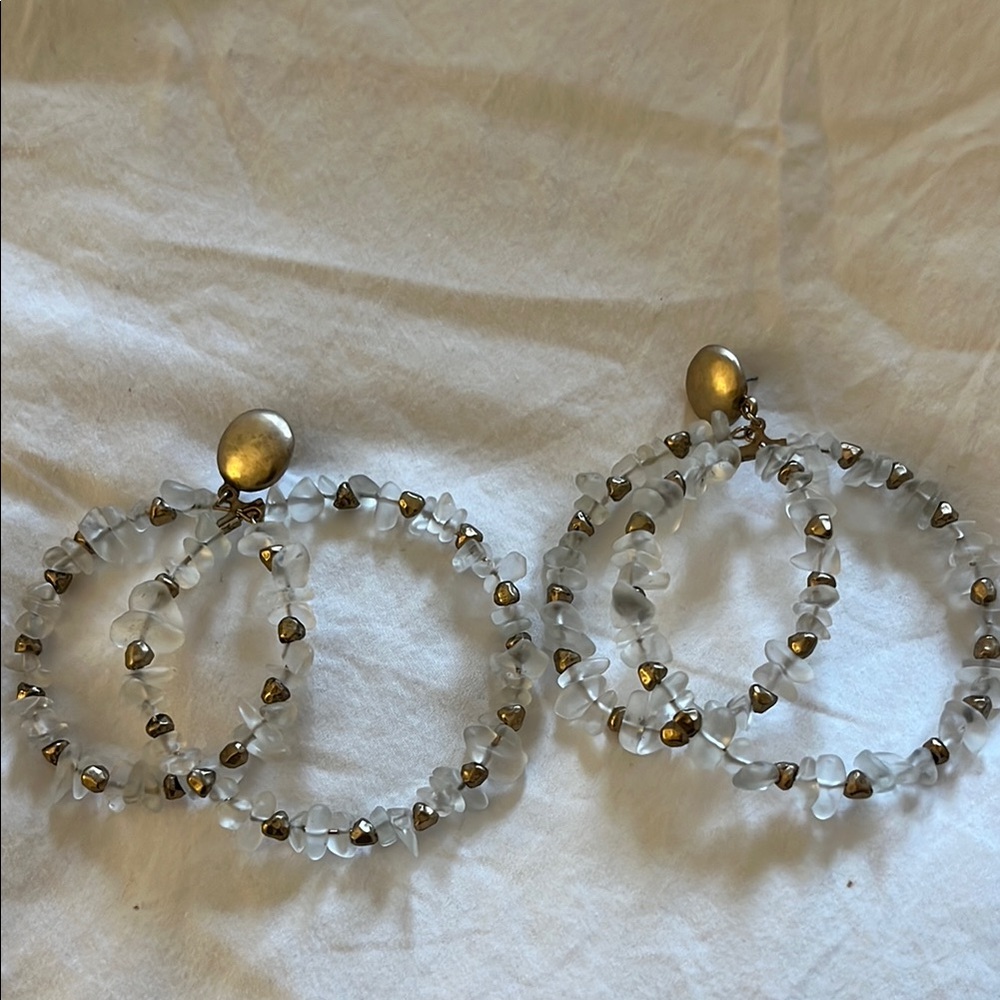 Elegant Gold and Clear Beaded Hoop Earrings